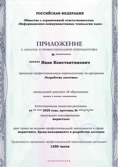 Образец приложения лицевая сторона (итоговое тестирование) по программе Разработка логотипа