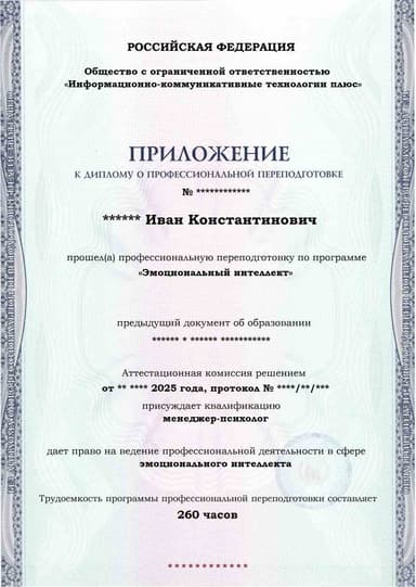 Образец приложения лицевая сторона (итоговое тестирование) по программе Эмоциональный интеллект
