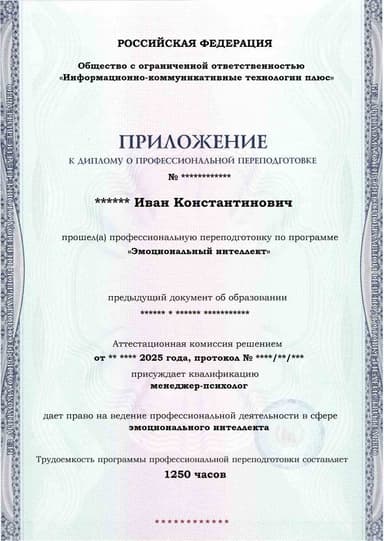Образец приложения лицевая сторона (итоговое тестирование) по программе Эмоциональный интеллект