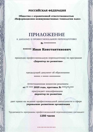 Образец приложения лицевая сторона (итоговое тестирование) по программе Директор по развитию