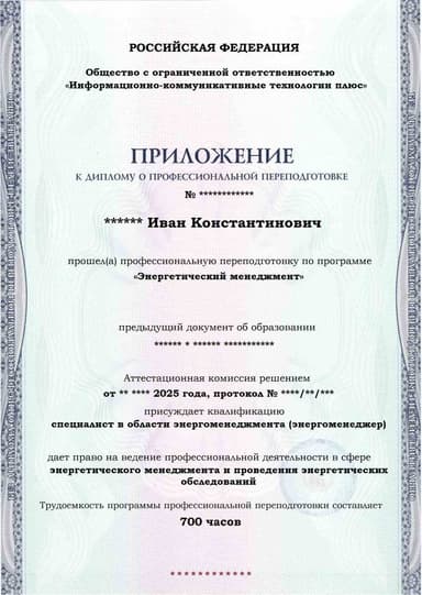 Образец приложения лицевая сторона (итоговое тестирование) по программе Энергетический менеджмент