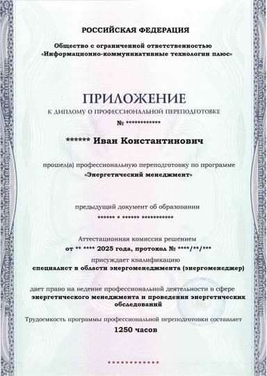 Образец приложения лицевая сторона (итоговое тестирование) по программе Энергетический менеджмент