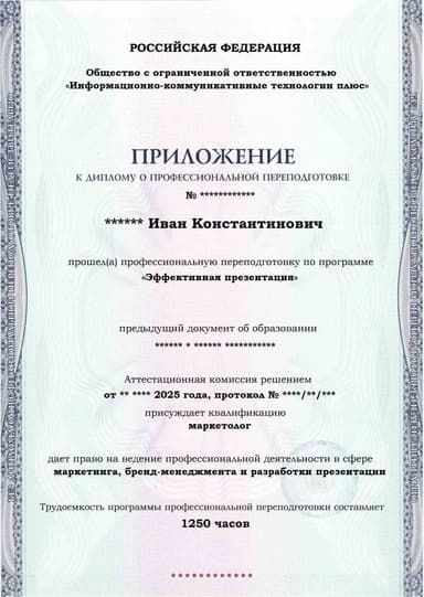 Образец приложения лицевая сторона (итоговое тестирование) по программе Эффективная презентация