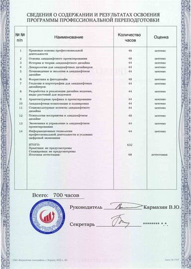 Образец приложения оборотная сторона (итоговое тестирование) по программе Ландшафтный дизайн
