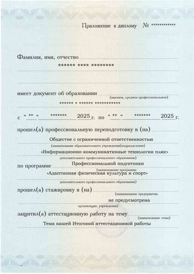 Образец приложения лицевая сторона (аттестационная работа) по программе Адаптивная физическая культура и спорт