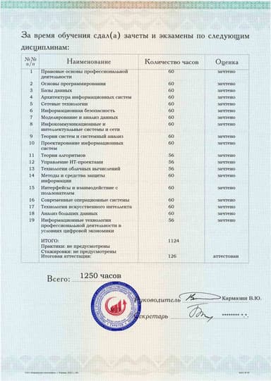 Образец приложения оборотная сторона (аттестационная работа) по программе Информационные системы и технологии