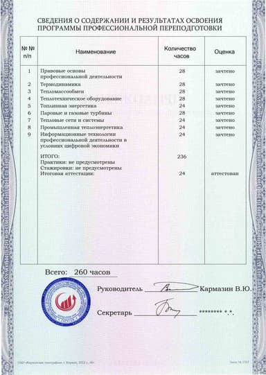 Образец приложения оборотная сторона (итоговое тестирование) по программе Теплоэнергетика и теплотехника