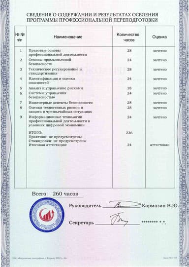 Образец приложения оборотная сторона (итоговое тестирование) по программе Промышленная безопасность