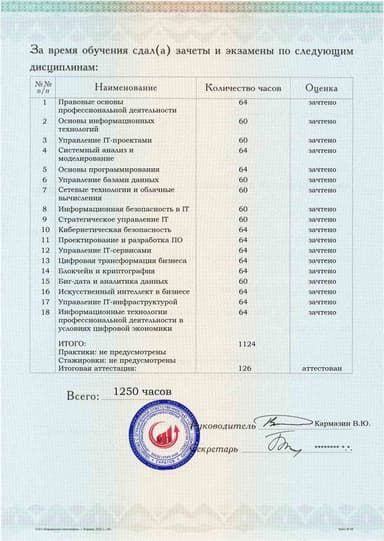 Образец приложения оборотная сторона (аттестационная работа) по программе IT-директор