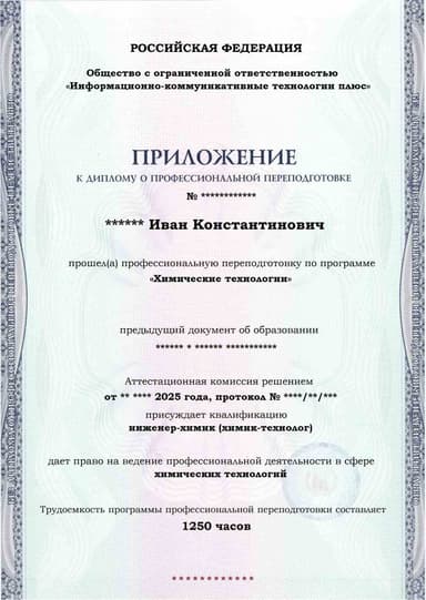 Образец приложения лицевая сторона (итоговое тестирование) по программе Химические технологии