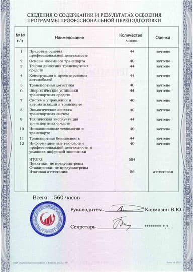 Образец приложения оборотная сторона (итоговое тестирование) по программе Наземные транспортно-технологические средства