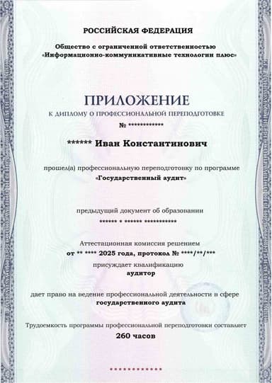 Образец приложения лицевая сторона (итоговое тестирование) по программе Государственный аудит