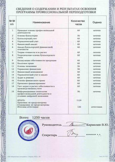 Образец приложения оборотная сторона (итоговое тестирование) по программе Бухгалтер-калькулятор