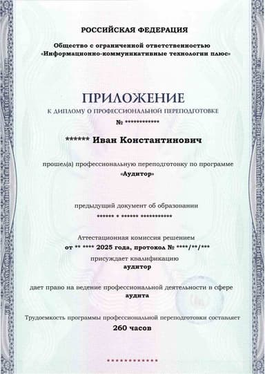 Образец приложения лицевая сторона (итоговое тестирование) по программе Аудитор