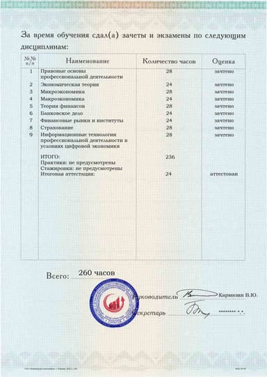Образец приложения оборотная сторона (аттестационная работа) по программе Финансы и кредит