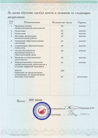 Образец приложения оборотная сторона (аттестационная работа) по программе Педагог-организатор