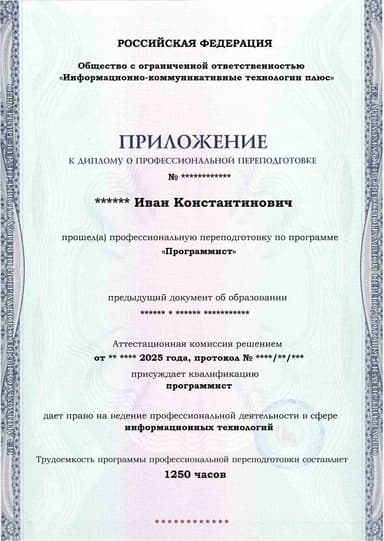 Образец приложения лицевая сторона (итоговое тестирование) по программе Программист