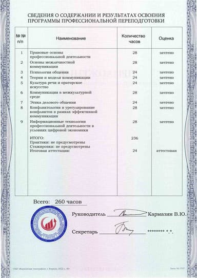 Образец приложения оборотная сторона (итоговое тестирование) по программе Эффективная коммуникация