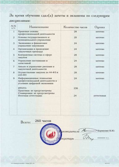 Образец приложения оборотная сторона (аттестационная работа) по программе Специалист в сфере закупок